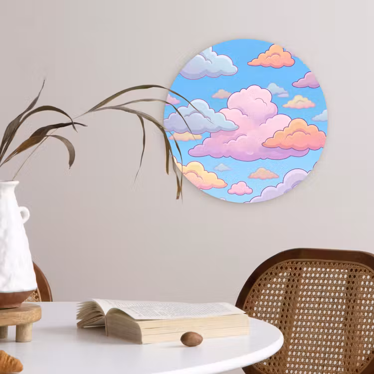 Wolk - Lucht - Natuur - Illustratie - Pastel Wandcirkel kunststof plaat 5mm dik klein -sfeer4