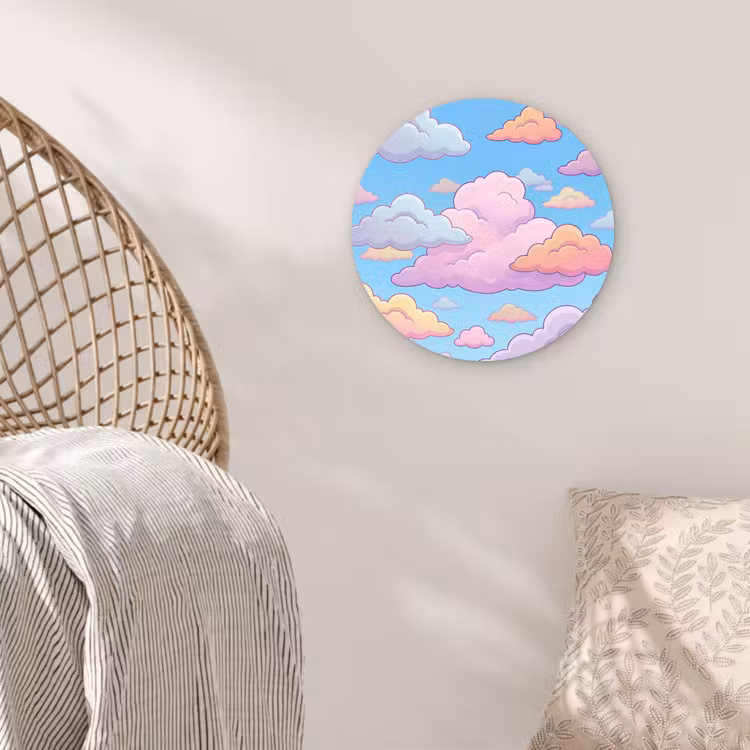 Wolk - Lucht - Natuur - Illustratie - Pastel Wandcirkel kunststof plaat 5mm dik klein -sfeer5