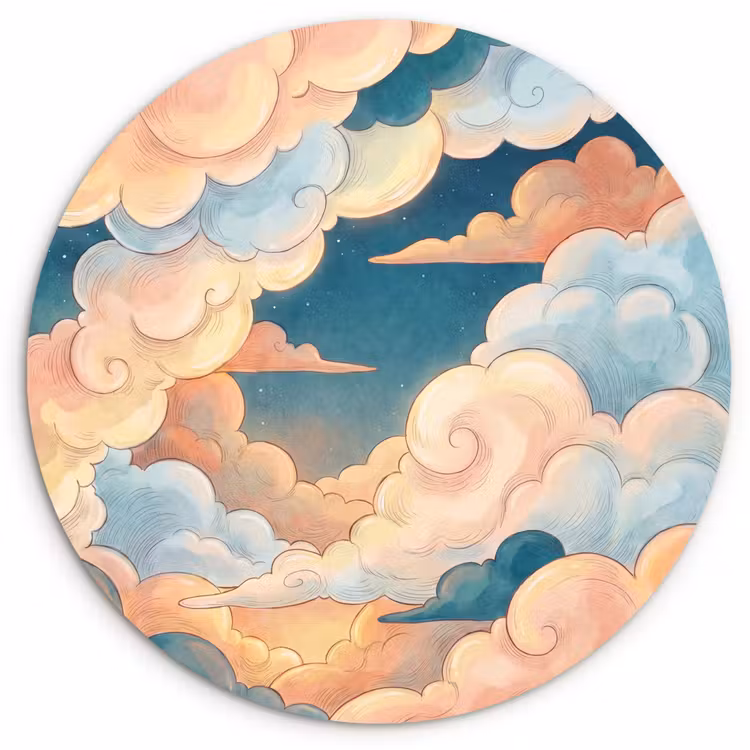 Wolk - Lucht - Natuur - Illustratief - Oranje Wandcirkel kunststof plaat 5mm dik klein -3d