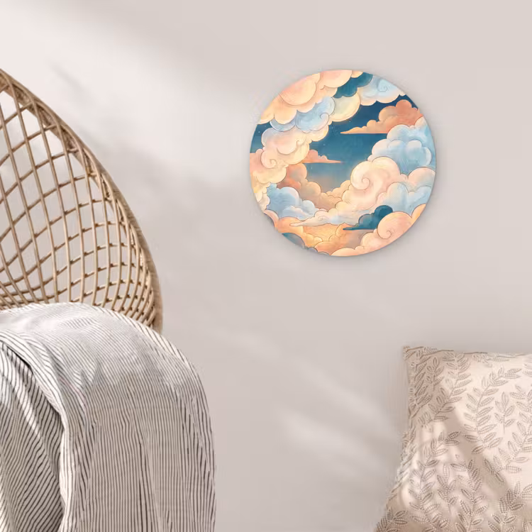 Wolk - Lucht - Natuur - Illustratief - Oranje Wandcirkel kunststof plaat 5mm dik klein -sfeer5