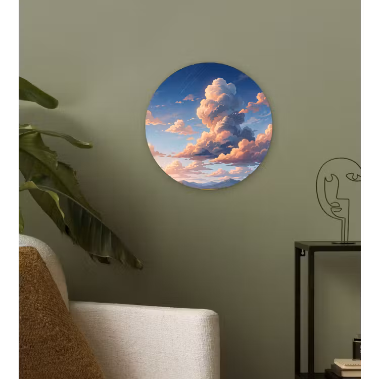 Wolken - Daghemel - Natuur - Illustratie - Oranje Wandcirkel kunststof plaat 5mm dik klein -sfeer3