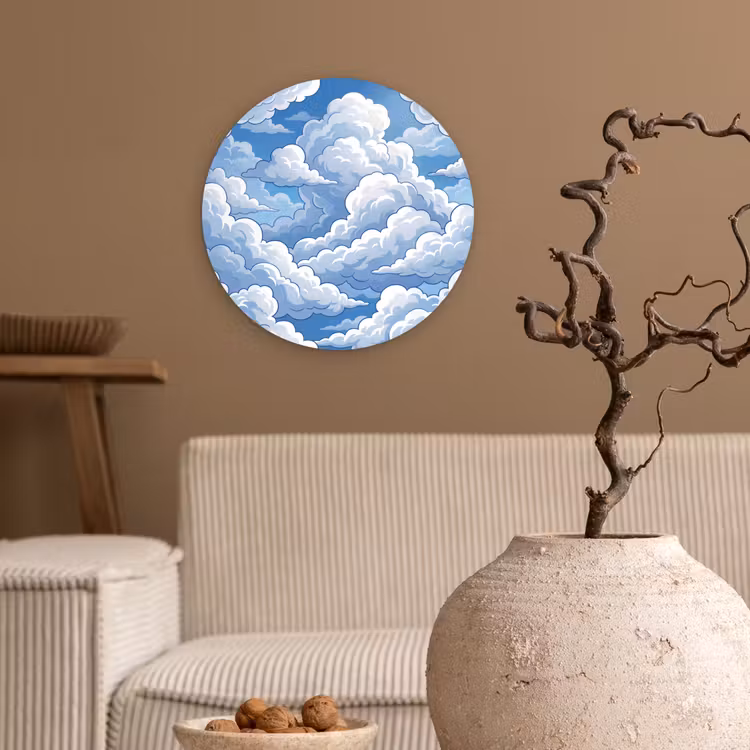Wolken - Hemel - Abstract - Wit Wandcirkel kunststof plaat 5mm dik klein -sfeer1