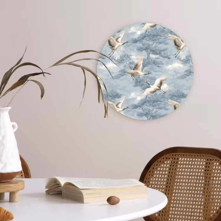 Wolken - Kraanvogels - Blauw Wandcirkel kunststof plaat 5mm dik klein 188 -sfeer4