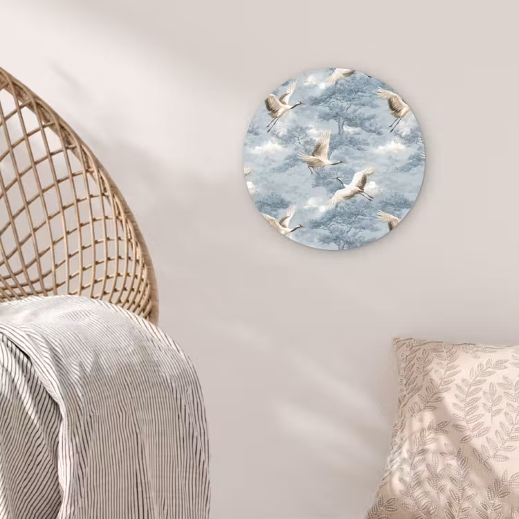 Wolken - Kraanvogels - Blauw Wandcirkel kunststof plaat 5mm dik klein 188 -sfeer5