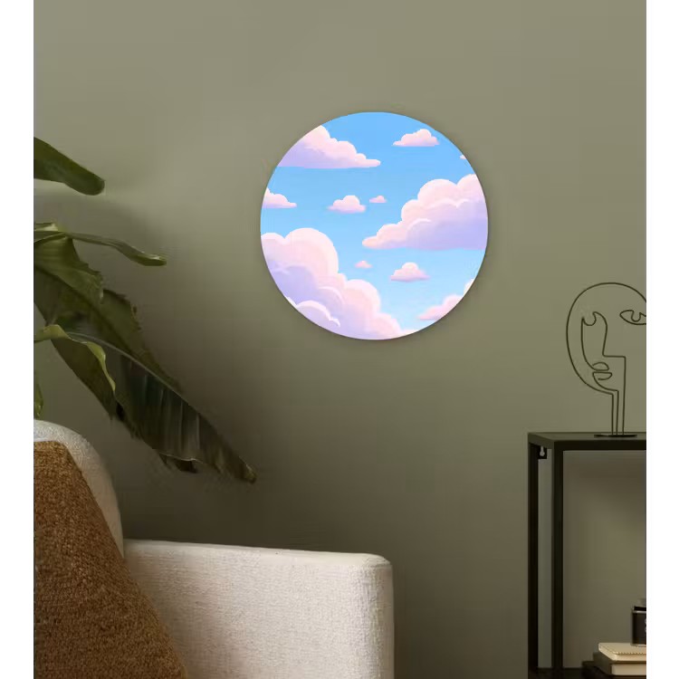 Wolken - Roze - Blauw - Natuur - Modern Wandcirkel kunststof plaat 5mm dik klein -sfeer3