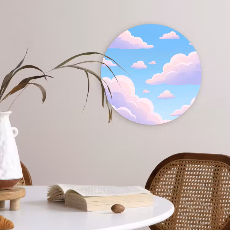 Wolken - Roze - Blauw - Natuur - Modern Wandcirkel kunststof plaat 5mm dik klein -sfeer4