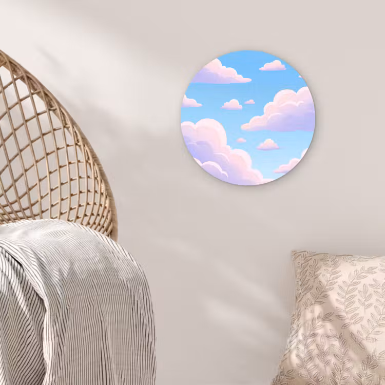 Wolken - Roze - Blauw - Natuur - Modern Wandcirkel kunststof plaat 5mm dik klein -sfeer5