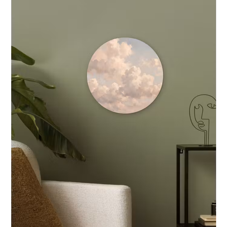 Wolken - Zacht - Natuur - Klassiek - Beige Wandcirkel kunststof plaat 5mm dik klein -sfeer3