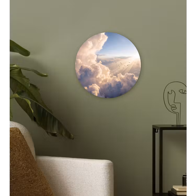 Wolken - Zonnestralen - Natuur - Wit Wandcirkel kunststof plaat 5mm dik klein -sfeer3