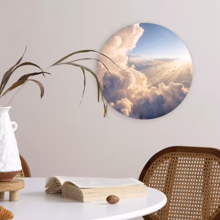 Wolken - Zonnestralen - Natuur - Wit Wandcirkel kunststof plaat 5mm dik klein -sfeer4