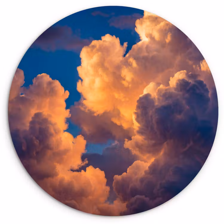 Wolken - Zonsondergang - Natuur - Oranje - Blauw Wandcirkel kunststof plaat 5mm dik klein -3d