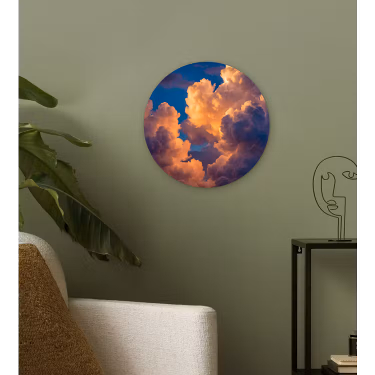 Wolken - Zonsondergang - Natuur - Oranje - Blauw Wandcirkel kunststof plaat 5mm dik klein -sfeer3