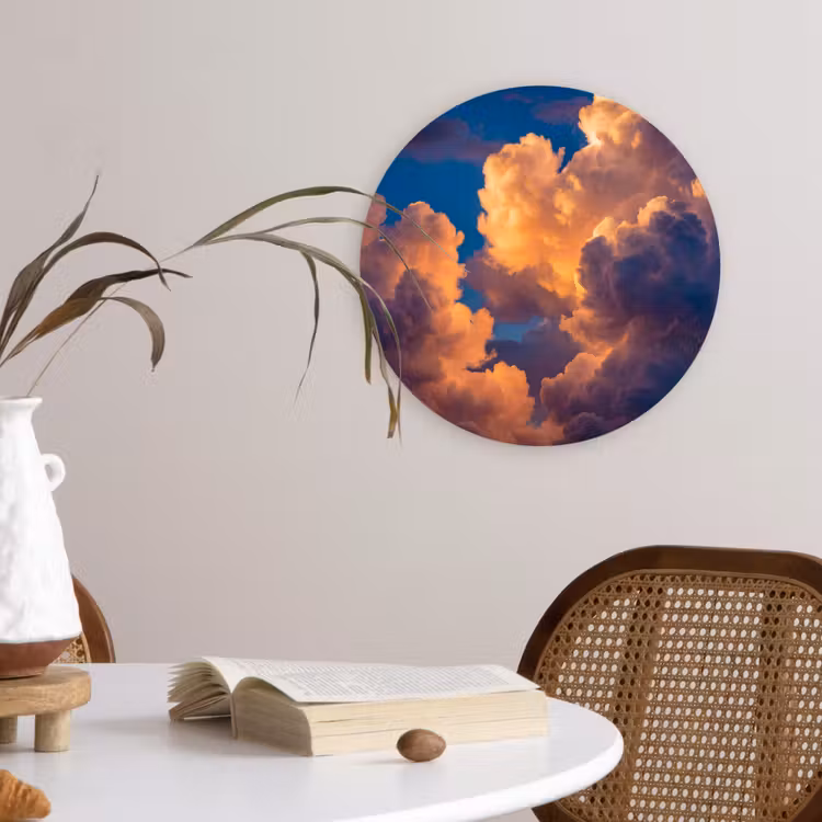 Wolken - Zonsondergang - Natuur - Oranje - Blauw Wandcirkel kunststof plaat 5mm dik klein -sfeer4