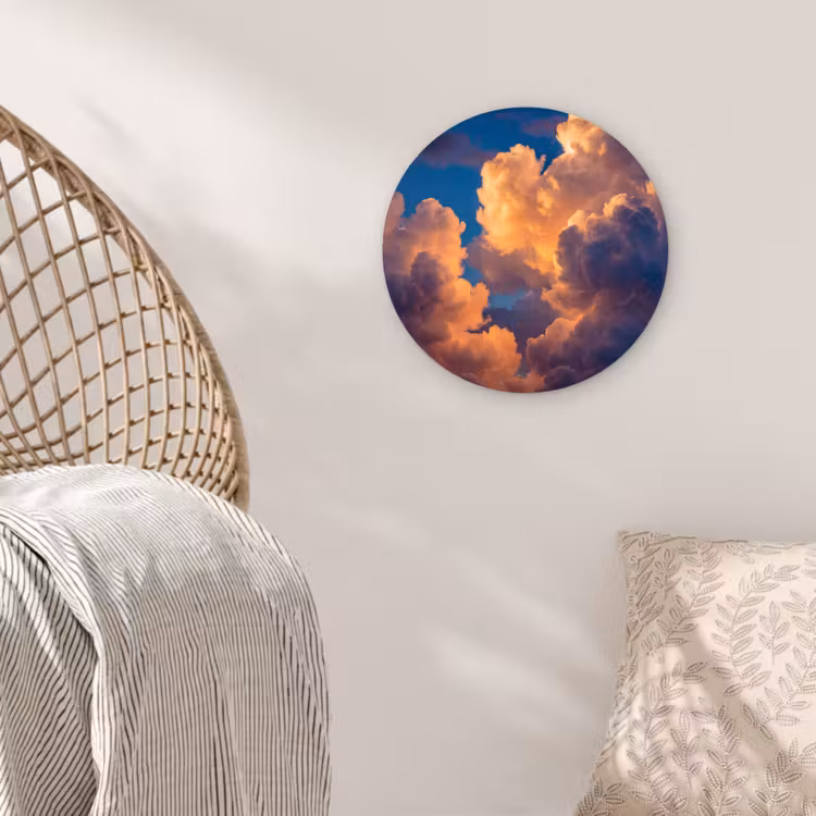 Wolken - Zonsondergang - Natuur - Oranje - Blauw Wandcirkel kunststof plaat 5mm dik klein -sfeer5