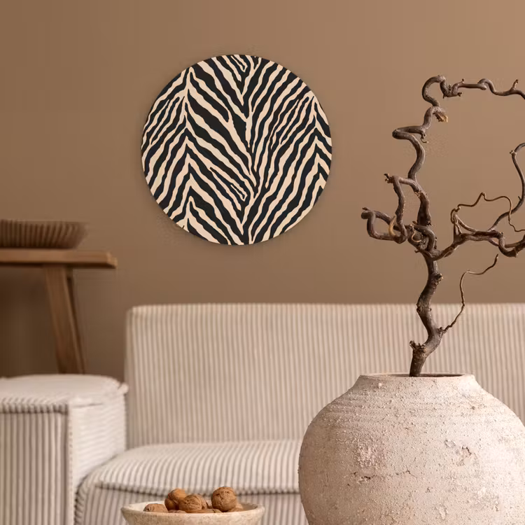 Zebra - Klassiek - Zwart Wandcirkel kunststof plaat 5mm dik klein 188 -sfeer1