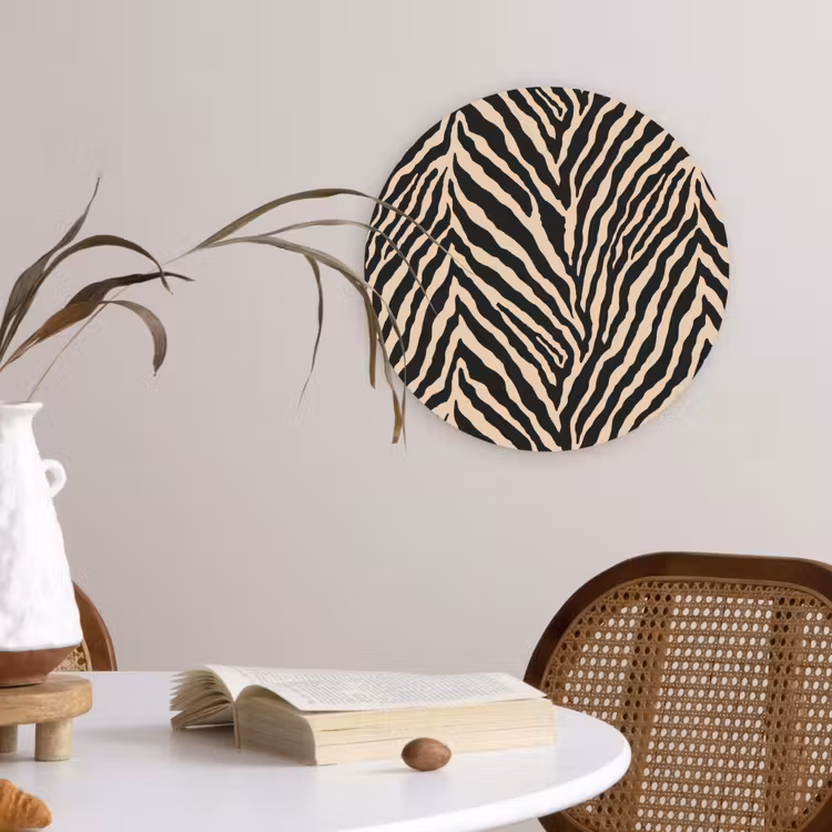 Zebra - Klassiek - Zwart Wandcirkel kunststof plaat 5mm dik klein 188 -sfeer4