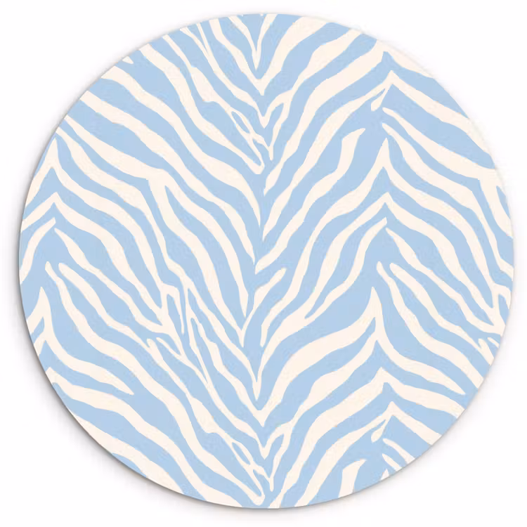 Zebra - Motief - Blauw - Wit Wandcirkel kunststof plaat 5mm dik klein 188 -3d