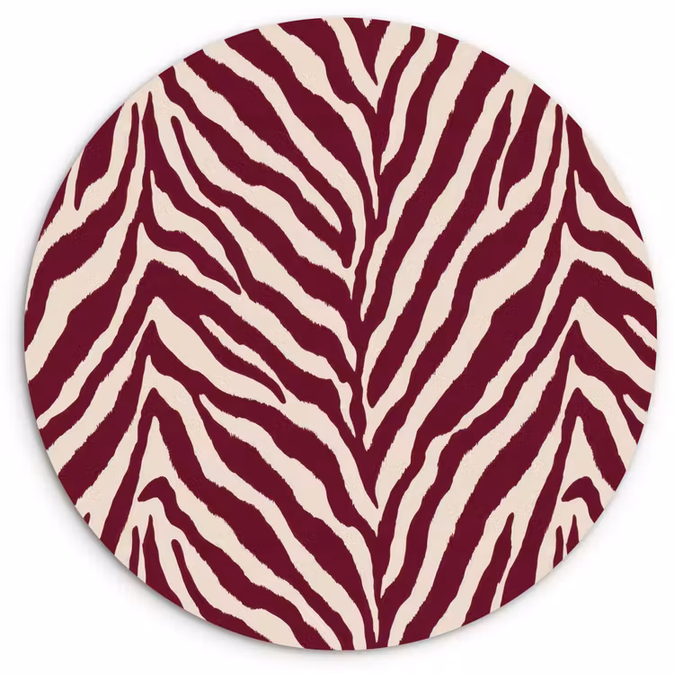 Zebra - Motief - Bordeaux - Rood Wandcirkel kunststof plaat 5mm dik klein 188 -3d