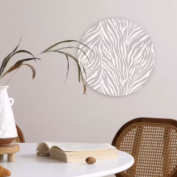 Zebra - Motief - Grijs Wandcirkel kunststof plaat 5mm dik klein 188 -sfeer4