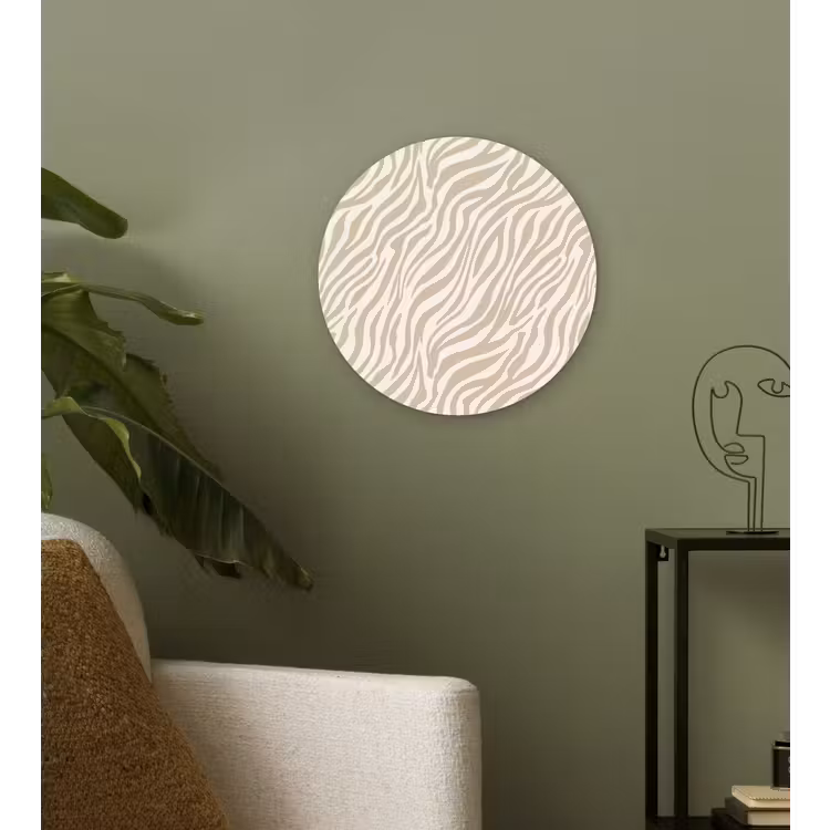 Zebra - Patroon - Beige Wandcirkel kunststof plaat 5mm dik klein 188 -sfeer3
