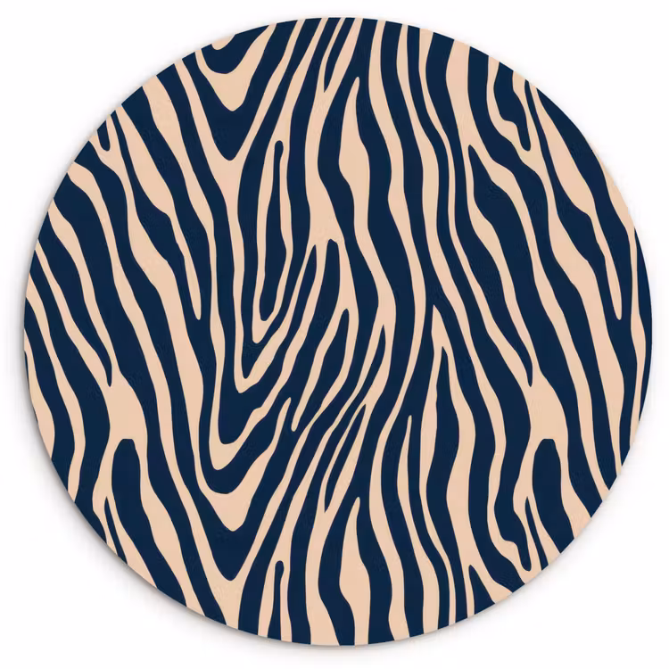 Zebra - Patroon - Blauw - Beige Wandcirkel kunststof plaat 5mm dik klein 188 -3d