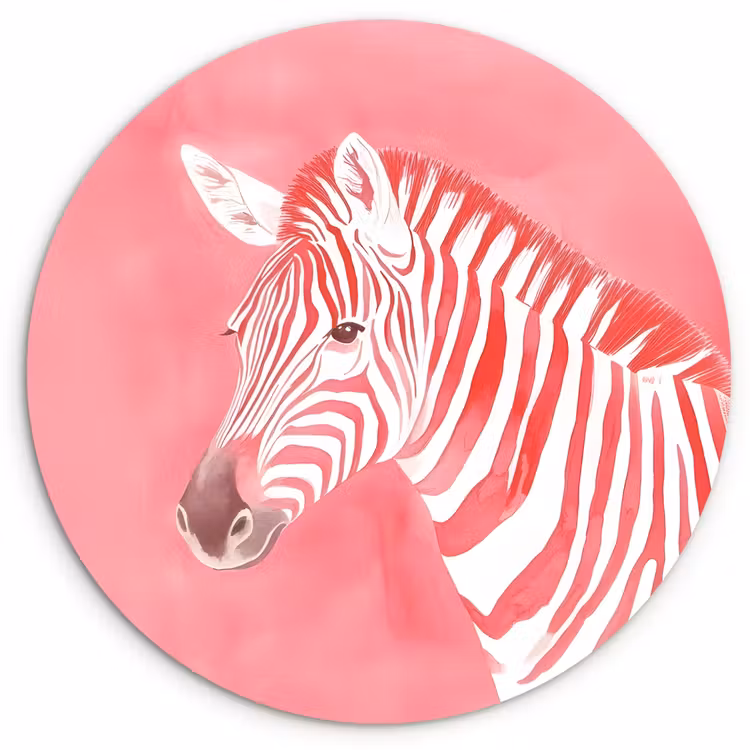 Zebra - Pink - Verf Wandcirkel kunststof plaat 5mm dik klein -3d