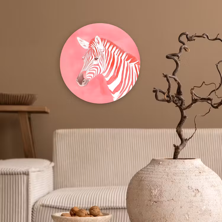 Zebra - Pink - Verf Wandcirkel kunststof plaat 5mm dik klein -sfeer1