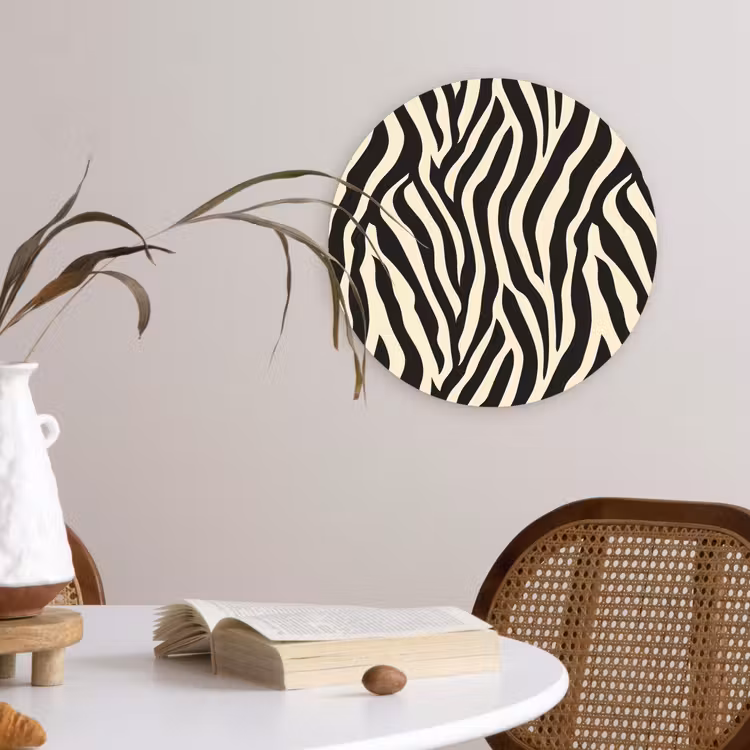 Zebra - Print - Klassiek - Zwart Wandcirkel kunststof plaat 5mm dik klein 188 -sfeer4