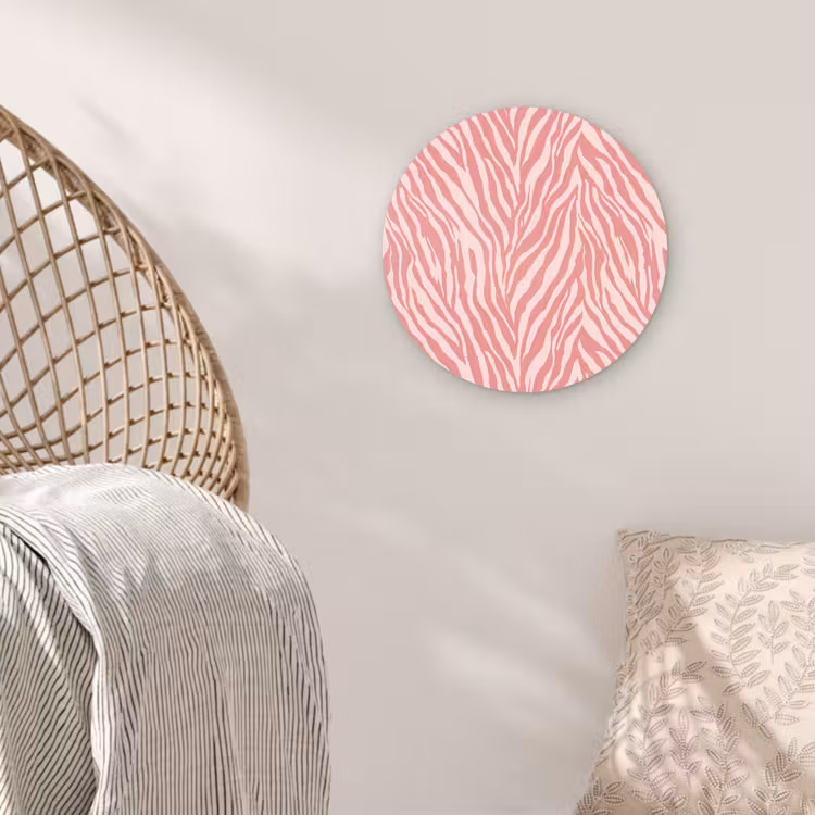 Zebra - Print - Roze Wandcirkel kunststof plaat 5mm dik klein 188 -sfeer5