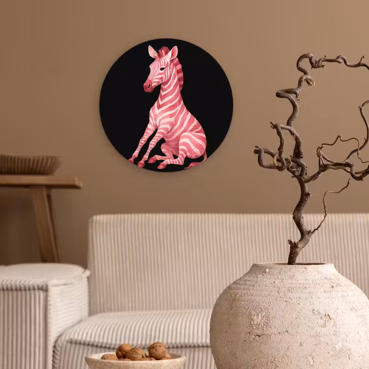 Zebra - Roze - Gestreept Wandcirkel kunststof plaat 5mm dik klein -sfeer1