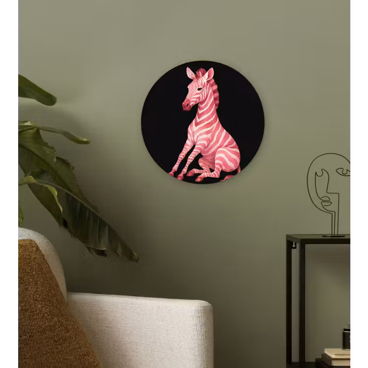 Zebra - Roze - Gestreept Wandcirkel kunststof plaat 5mm dik klein -sfeer3