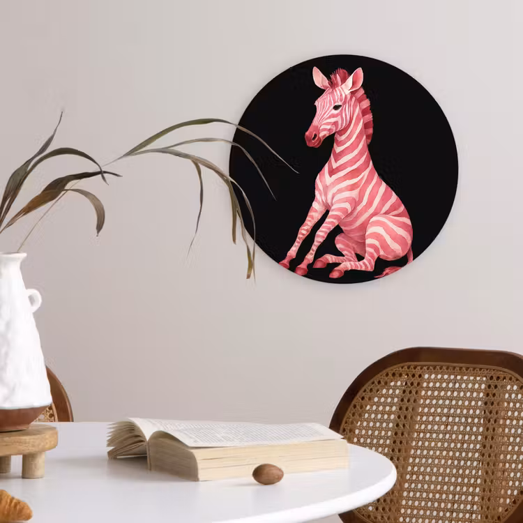 Zebra - Roze - Gestreept Wandcirkel kunststof plaat 5mm dik klein -sfeer4