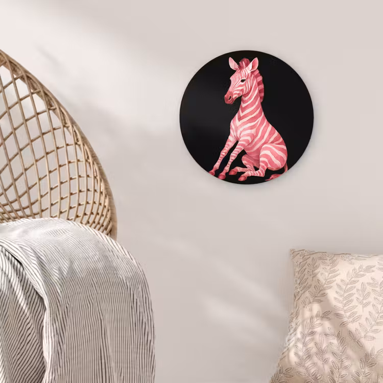 Zebra - Roze - Gestreept Wandcirkel kunststof plaat 5mm dik klein -sfeer5