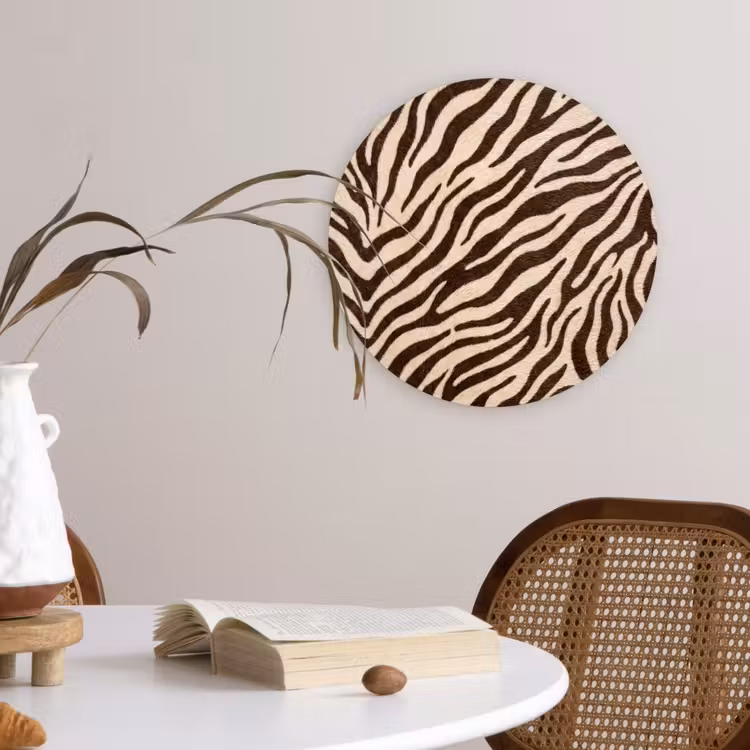 Zebra - Strepen - Bruin Wandcirkel kunststof plaat 5mm dik klein -sfeer4