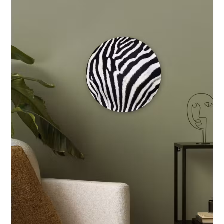 Zebra - Vacht - Klassiek - Zwart - Wit Wandcirkel kunststof plaat 5mm dik klein -sfeer3