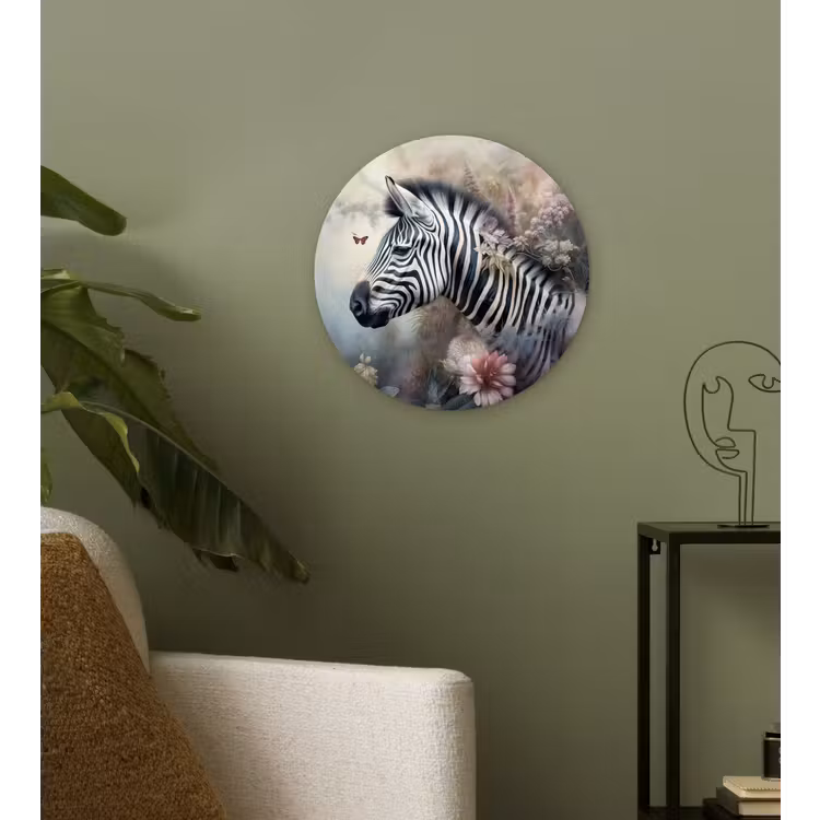 Zebra - Wilde dieren - Vlinder - Bloemen Wandcirkel kunststof plaat 5mm dik klein -sfeer3