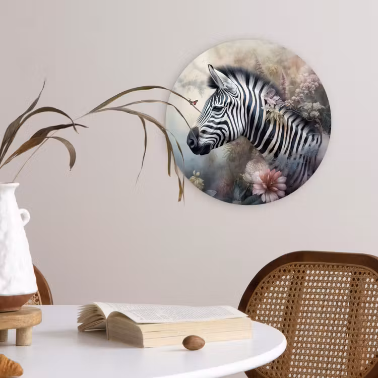 Zebra - Wilde dieren - Vlinder - Bloemen Wandcirkel kunststof plaat 5mm dik klein -sfeer4