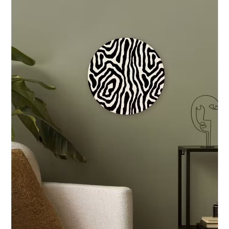 Zebra - Zwart - Abstract Wandcirkel kunststof plaat 5mm dik klein 188 -sfeer3