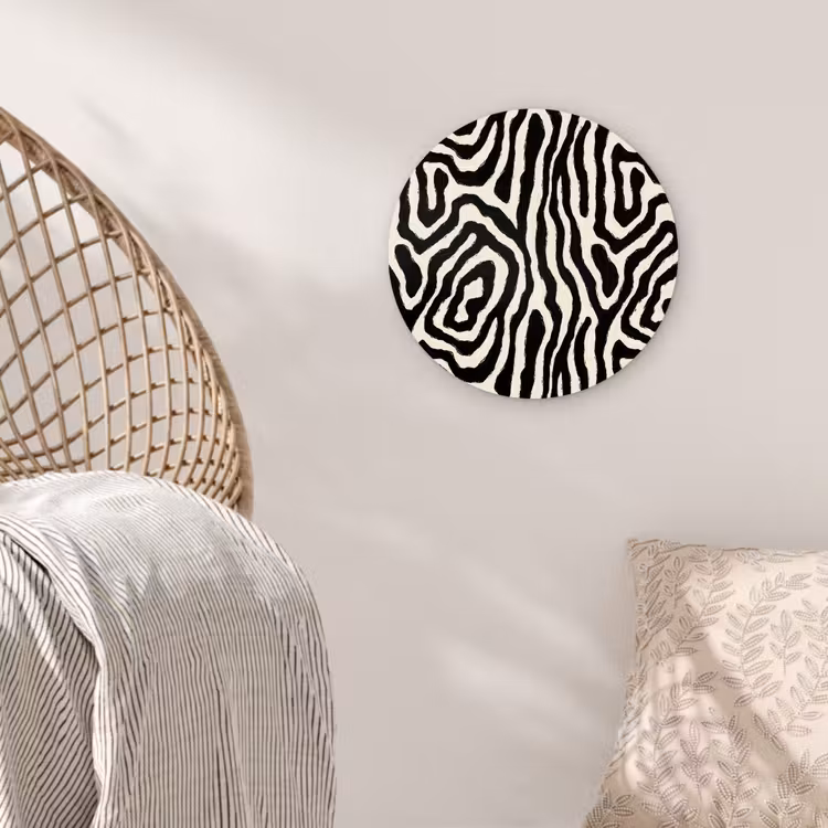 Zebra - Zwart - Abstract Wandcirkel kunststof plaat 5mm dik klein 188 -sfeer5
