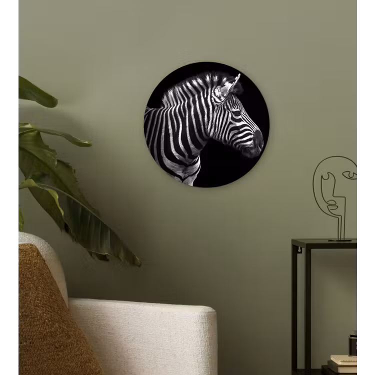 Zebra - Zwart - Wit - Portret - Dieren Wandcirkel kunststof plaat 5mm dik klein -sfeer3