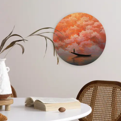 Zee - Boot - Wolken - Oranje Wandcirkel kunststof plaat 5mm dik klein -sfeer4