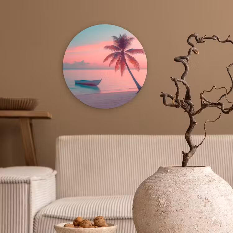 Zee - Boot - Zonsondergang Wandcirkel kunststof plaat 5mm dik klein -sfeer1