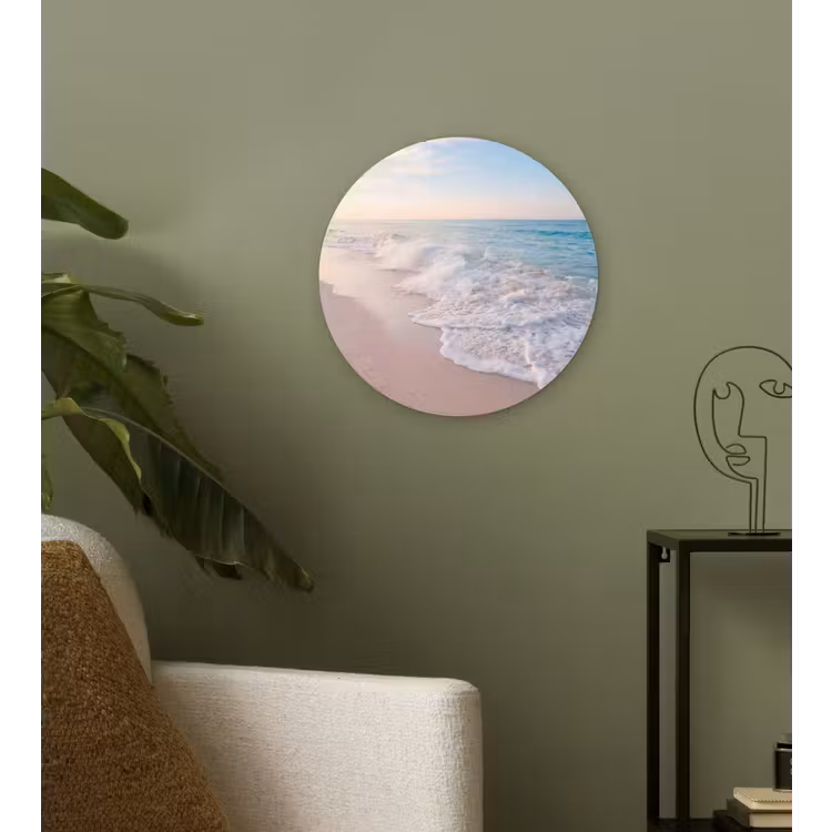 Zee - Golven - Strand - Natuur - Wit Wandcirkel kunststof plaat 5mm dik klein -sfeer3