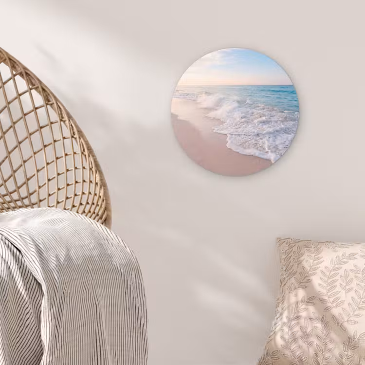 Zee - Golven - Strand - Natuur - Wit Wandcirkel kunststof plaat 5mm dik klein -sfeer5
