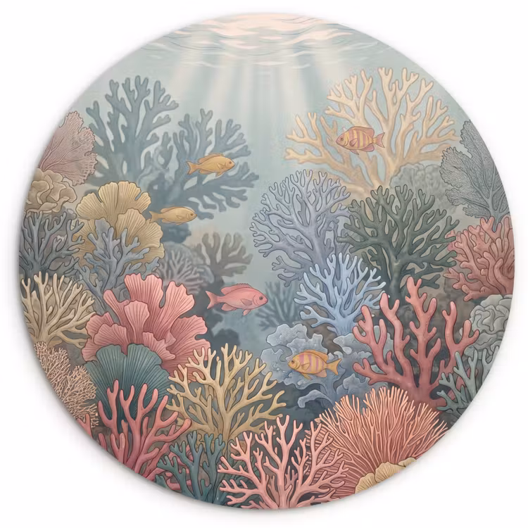 Zee - Koraal - Vis - Natuur - Kleurrijk Wandcirkel kunststof plaat 5mm dik klein -3d