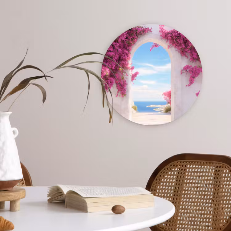 Zee - Roze - Bloemen - Poort Wandcirkel kunststof plaat 5mm dik klein -sfeer4