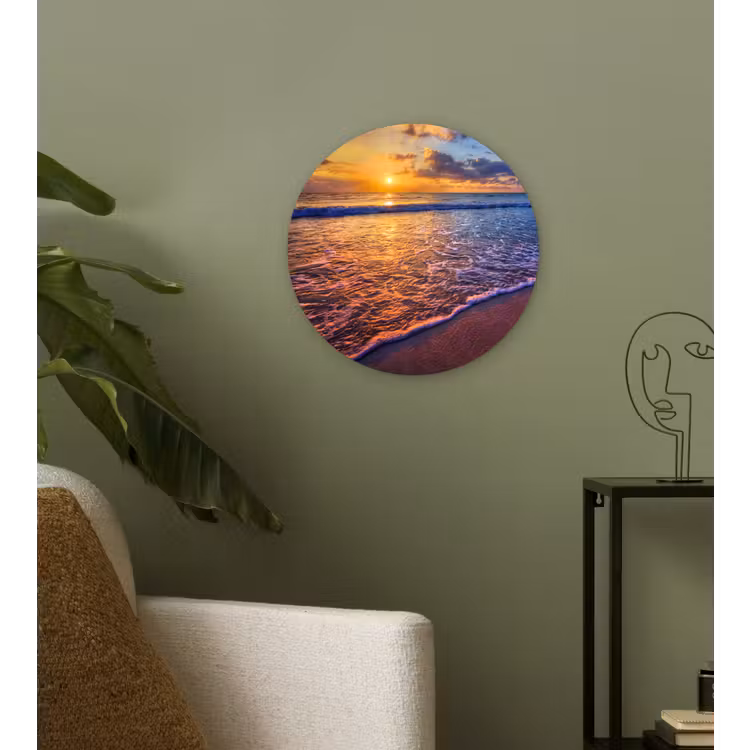 Zee - Strand - Zonsondergang - Wolken - Horizon Wandcirkel kunststof plaat 5mm dik klein -sfeer3