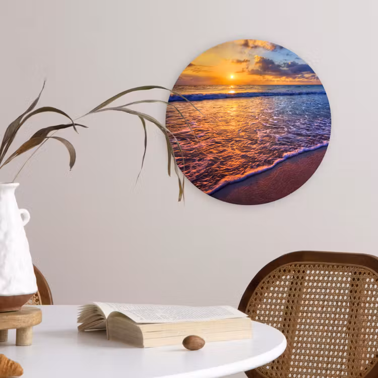 Zee - Strand - Zonsondergang - Wolken - Horizon Wandcirkel kunststof plaat 5mm dik klein -sfeer4