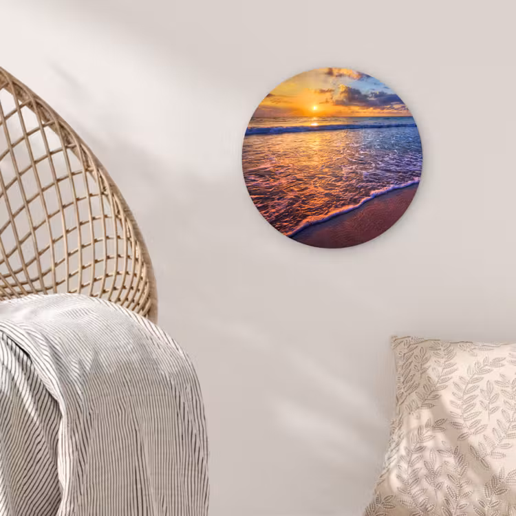 Zee - Strand - Zonsondergang - Wolken - Horizon Wandcirkel kunststof plaat 5mm dik klein -sfeer5