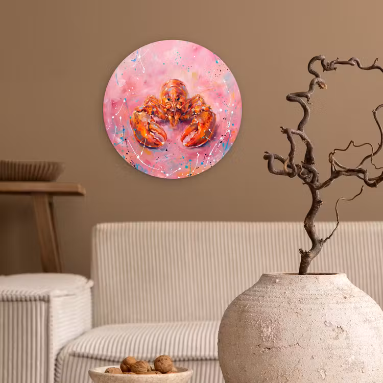 Zeeleven - Kreeft - Spatters - Abstract - Roze Wandcirkel kunststof plaat 5mm dik klein -sfeer1